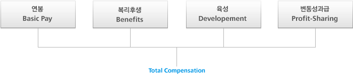 연봉-Basic Pay, 복리후생-Benefits, 육성-Developement, 변동성과급-Profit-Sharing
